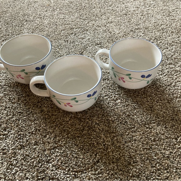 ALLEGRO STONEWARE 3 Hearthside Tea/Coffee Cups, Pink And Blue Flowers, Cottage - Picture 3 of 4